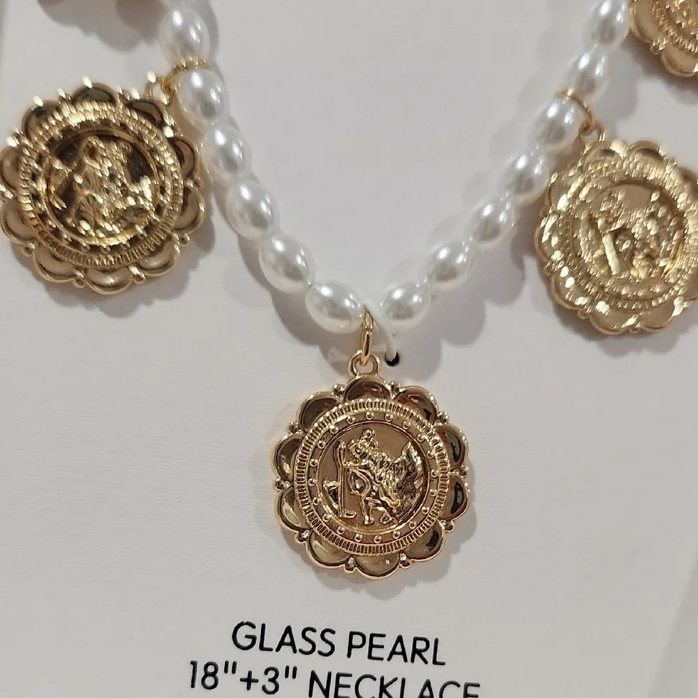 💛▪️Piper K▪️ Galley Of Los Angeles St Christopher Coin Glass Pearl 16
